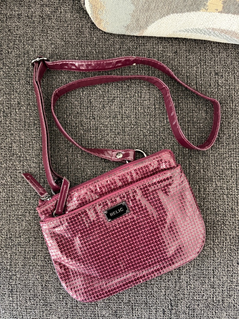 Relic plum sequin crossbody bag